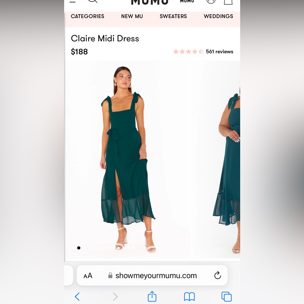 Show me your mumu Claire midi dress - emerald chiffon.